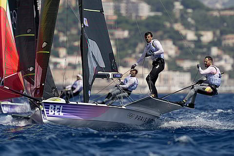 Men's 49er skiff class race during the 2024 Summer Olympics in Marseille